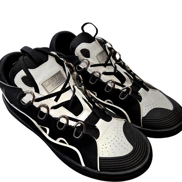 NWOT Lanvin 11.5 Black Silver Reflective Men's Tennis Shoes Sneakers 11 1/2 New